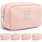 VLANDO Wedding Gifts Makeup Pouch Monogram Makeup Bag Cosmetic Bag,Gift Ideas for Bridesmaid Friend Sister Wife Preppy Things for Girls Letter E - color: 03-Pink-E