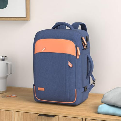 Lumesner Carry on Travel Backpacks, Extra Large 40L Flight Approved Bag for Men & Women,Expandable Suitcase Backpack With 4 Packing Cubes,Water Resistant Luggage Daypack Business Weekender Bag, Blue - color: Blue