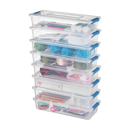 Clear Plastic Storage Bins with Lids Stackable Storage Box for Crafts, Supplies (Small 8Pack Blue) - size: Small 8Pack Blue