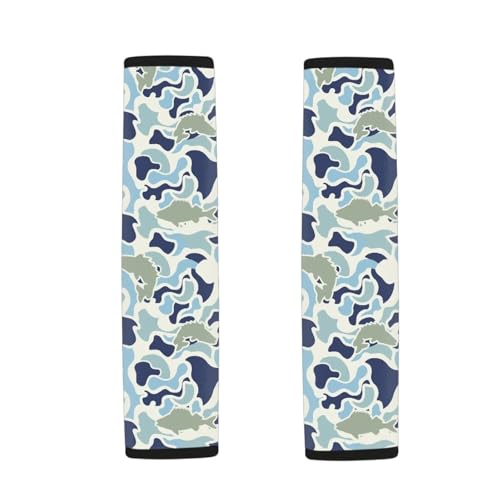 2pcs Car Seat Belt Cover Pads Soft Anti-Slip Blue Fish Camo Shoulder Strap Protects Universal Fit for All Cars and Backpack for a More, Easy to Install - color: Blue Fish Camo