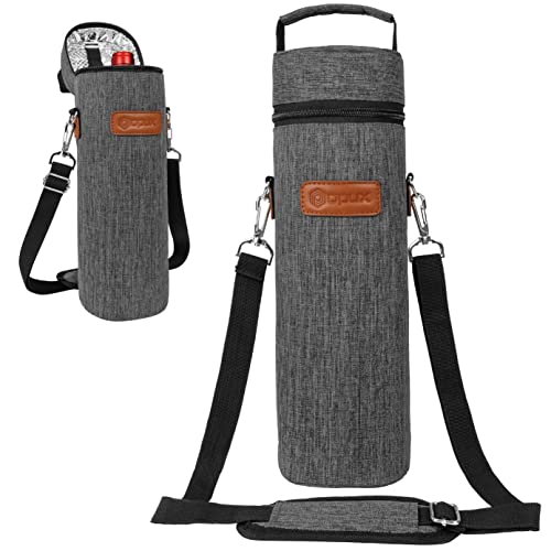 opux Wine Bag Single Bottle Carrier Tote, Insulated Wine Cooler Bag for Travel Picnic Beach with Shoulder Strap, Thermal One Bottle Holder Carrying Case Wine Gift for Women Men, Charcoal Gray - color: Charcoal Gray