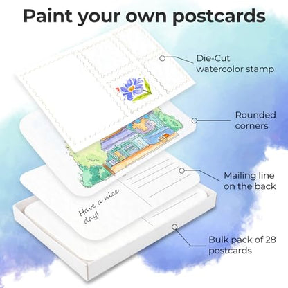 Funto 100% Cotton Watercolor Paper Postcards, 28 Blank Cards + 2 Stamp Sheets, 4x6, 140lb/300gsm, Cold Press, Acid-Free Heavyweight for Artists & Beginners - style: 4x6 Postcards-100% Cotton