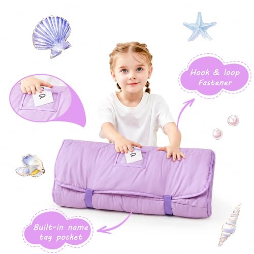 Lasoftan Toddler Nap Mat with Pillow and Blanket, Extra Large Rolled Napping Mats,Slumber Bags for Boys Girls,Kids Sleeping Bag for Daycare, Preschool Travel Camping - color: Blue Mermaid