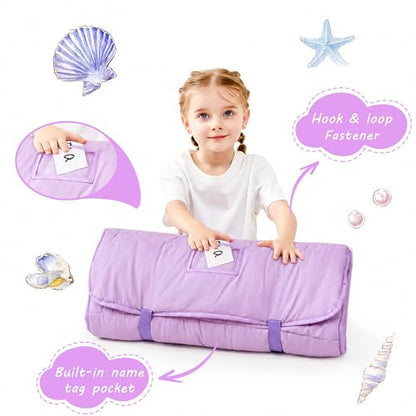 Lasoftan Toddler Nap Mat with Pillow and Blanket, Extra Large Rolled Napping Mats,Slumber Bags for Boys Girls,Kids Sleeping Bag for Daycare, Preschool Travel Camping - color: Blue Mermaid
