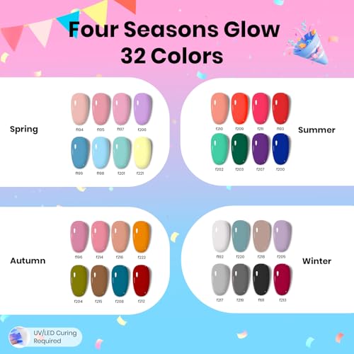 Beetles Gel Nail Polish Kit with U V Light -54 Pcs Gel Nail Kit Four Seasons Glow 32 Colors Set with Everything Base Top Coat Soak Off at Home Nail Kit Salon Manicure Beginner Gifts for Women Girls - color: 0 - 32 colors Four Seasons Glow
