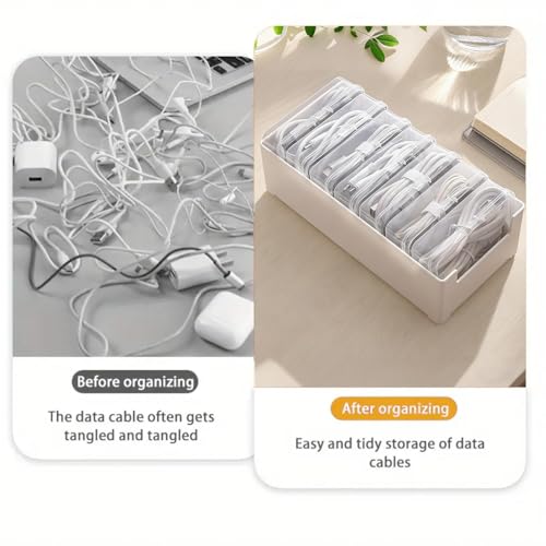 RayHenry 2 PCS Cable Organizer Box with 7 Clear Switch Case, Desktop Charger Cord Storage Organizer Box for Home Office Desk Accessories Wire Organization Stationery Supplies (white)