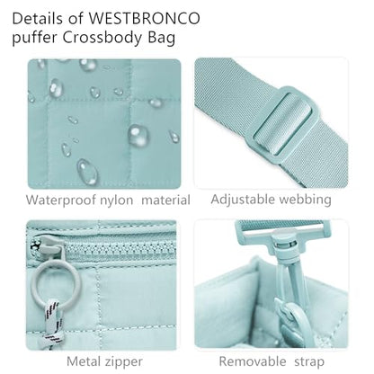 Quilted Crossbody Bags for Women,Puffer Weekender Overnight Bag,Purse Handbag Organizer,Small Tote Bags Shoulder Bag - color: Ice Blue