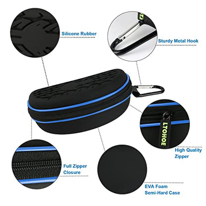 LTOHOE Sunglasses Case for Men and Women, Semi Hard Shell with Metal Carabiner, Portable Zipper Protective Glasses Case - color: Black