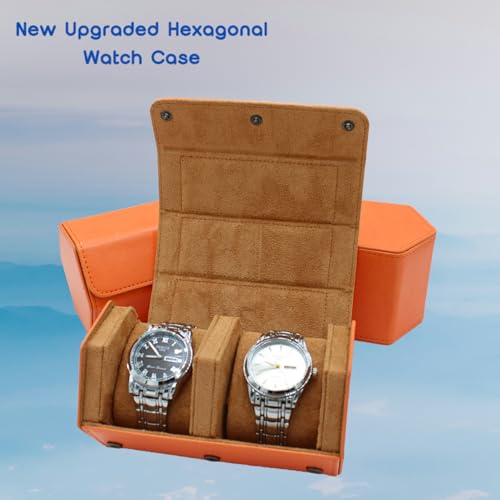 Watch Travel Hexagon Case Portable Organizer - Luxury Watch Hexagon Travel Box Recycled Leather Storage and Display for Men and Women(2Slot-Orange) - color: Hexagon-Orange, size: Double slots