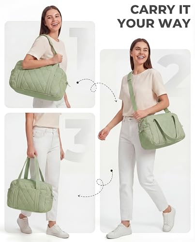 Percover Weekender Bag for Women, Ultra Lightweight Travel Duffle, Carry On Personal Item Overnight Bag with Toiletry Pouch & Compartments, Quilted Gym & Travel Bag, Mint Green - color: Mint Green