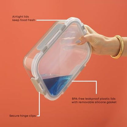 JoyJolt Glass Food Storage Containers with Lids. 5 Pack Glass Meal Prep Containers Reusable 35oz Single Compartment Airtight Container Set. Lunch Containers for Adults and Kitchen Storage Containers - color: Gray