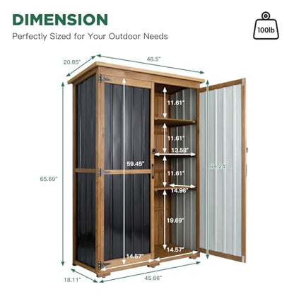Outdoor Storage Cabinet Waterproof with Shelves, Outdoor Storage Shed Garage Cabinet Weatherproof, Wood & Metal Outside Patio Backyard Garden Pool Storage Tool Organizer - size: 46"L x 18"W x 68"H