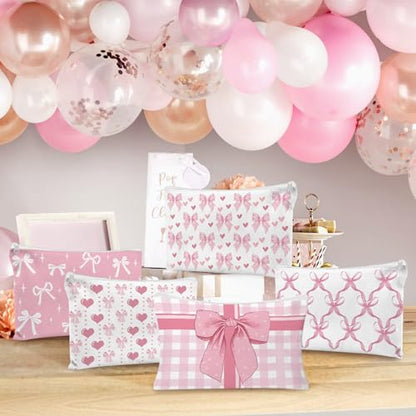 30pcs Pink Bow Makeup Bag Coquette Cosmetic Bags for Women Elegant Bow Preppy Pink Pouch Travel Toiletry Bag for Women Girls Mothers Day Gifts - style: Bow