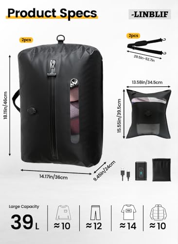 Travel Vacuum Bags with USB-C Pump, Compression Storage Bags for Clothing, Space Saving Packing Cubes Alternative for Carry-On Suitcase, Backpack & Luggage, Waterproof Reusable Travel Bags