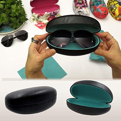 MyEyeglassCase® Large Hard Sunglasses Case | fits Large curved Sunglasses, with microfiber bag and cleaning cloth - color: Smooth Black