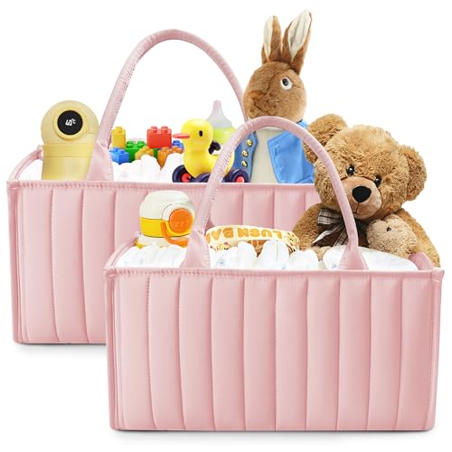 SWEET DOLPHIN 2-Pack Baby Diaper Caddy Organizers, Stylish Storage Baskets for Newborn Essentials, Diaper Station & Car Travel, Value Bundle for Baby Shower Gifts & Registry Must-Haves - Pink - color: Pink