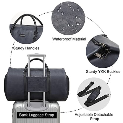 Modoker Convertible Leather Garment Bag, Carry on Garment Bags for Travel, Garment Duffel Bag, Gifts for Men Women Business Waterproof Suitcase Suit Travel Bags, Blue - color: C-Blue