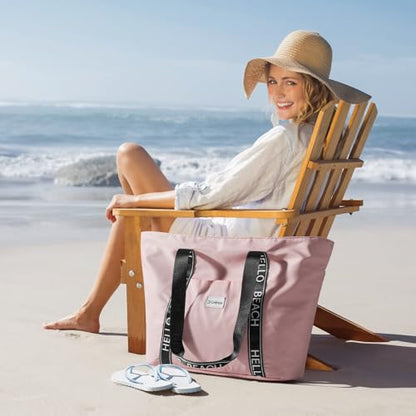 G4Free Beach Bag, Waterproof Beach Bags for Women, Personalized Strap Tote Bag for Women Birthday Gifts - color: Pink