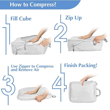 8 Set Expandable Compression Packing Cubes for Suitcases Travel Essentials Carry On Waterproof Storage Bag With Dry And Wet Separation Silvery - color: Silvery