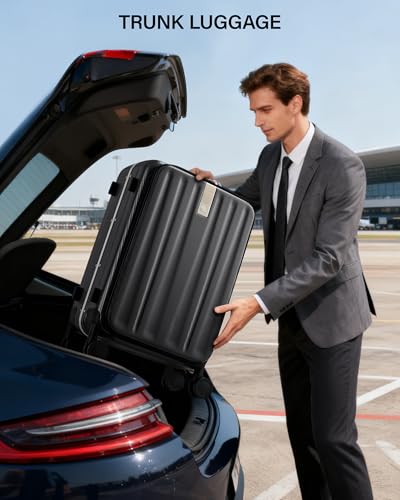 Hanke 24 Inch Checked Luggage PC Hard Shell Suitcases for Travel Front Opening Aluminum Frame Travel Luggage Rolling Suitcase with Wheels.(Jet Black) - color: Black, size: 24 Inch