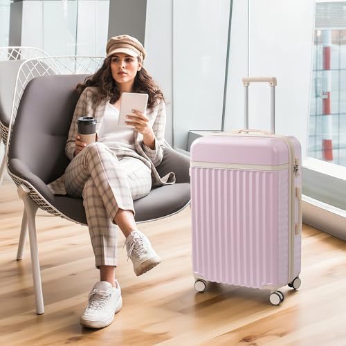 Merax Luggage Sets, Durable Hardshell 3 Piece Suitcase with Double Spinner Wheels and Handle Bags,Lightweight Carry on Luggage with TSA Lock,20+24+28 inches,Pink - color: Pink, size: 3 Piece(20+24+28+Bags）