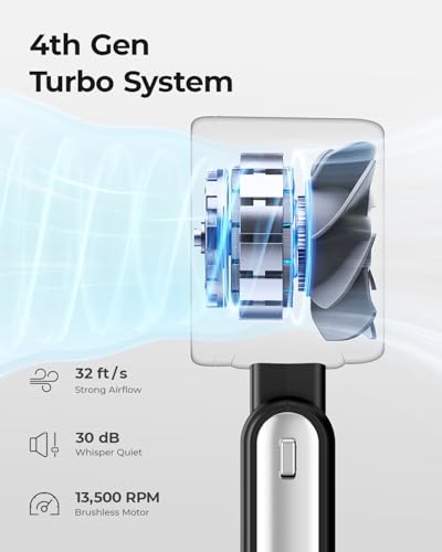 Portable Handheld Turbo Fan - 5 Gear High Speed 4000mAh Rechargeable Mini Personal Hand Fan Blow Cold Air, Battery Operated Travel Essentials, Beach Vacation, Gifts for Women, Men (Black) - color: Black