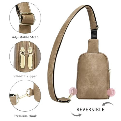 Haytijoe Small Anti Theft Crossbody Bag for Women Faux Leather Lightweight Sling Bags RFID Blocking Fanny Pack for Travel - color: Khaki