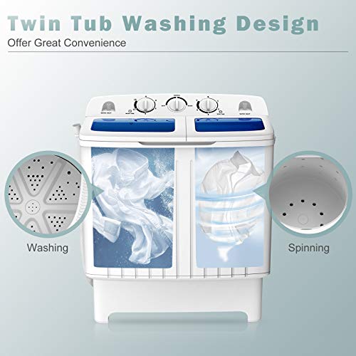 COSTWAY Portable Washing Machine, Twin Tub 20 Lbs Capacity, Compact Laundry Washer(12 Lbs) and Spinner(8 Lbs), Durable Design, Timer Control, Perfect for RV, Apartments and Dorms, Blue+White - color: Blue + White