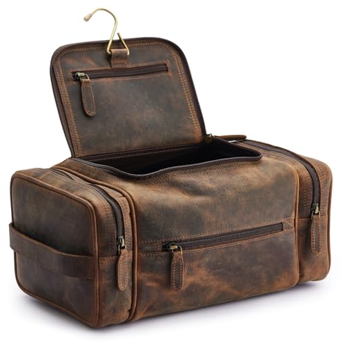 NomadCraftsCo. Extra Large Leather Toiletry Bag for Men - Premium Leather Men's Toiletry Bag for Travel, Dopp Kit, Pouch, Large Travel Organizer - size: Extra Large