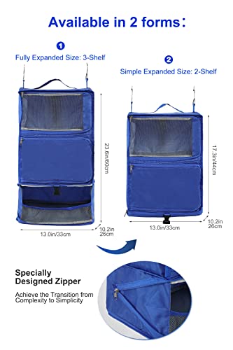ELEZAY Hanging Packing Cubes Portable Closet 3-Shelf Travel Collapsible Compression Garment Organizer for Carry-on Luggage Suitcase Space Saver Bag X-Large_12*10 * 24 in, Blue - color: Blue, size: X-Large_12*10*24 IN