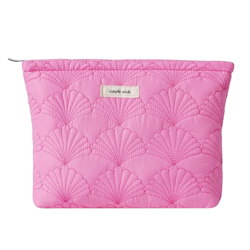 RSRSLEII Quilted Cotton Coquette Makeup bag, Coastal Granddaughter Aesthetic Cosmetic Bag, Cute Seashell Portable Travel Toiletry Pouch (10 Hot Pink) - color: 10 Hot Pink