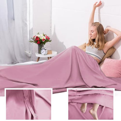 Sleeping Bag Liner,Travel Sheet & Adult Sleep Sack, Camping Sheets Travel Sleep Sack for Backpacking,Hotels & Hostels -Lightweight Single &Double Travel Sheet Camping Sheets - color: Single Dark Pink and Glacier Blue