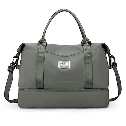 Travel Duffel Bag with Shoes Compartment, Overnight Weekender Bags for Women,Carry on Personal Item Bag,Medium Size - color: A-Olive Green, size: Medium