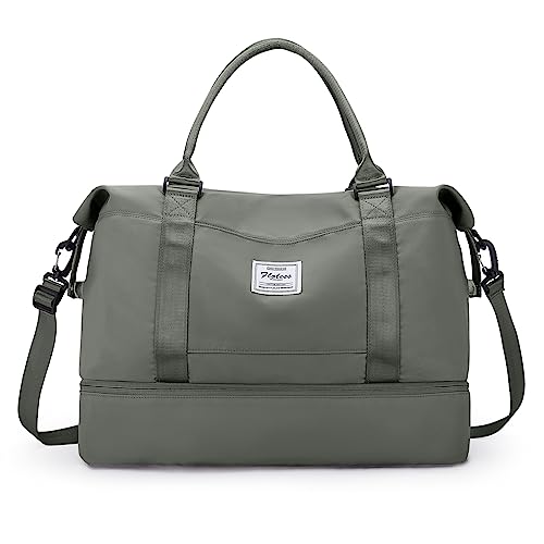 Travel Duffel Bag with Shoes Compartment, Overnight Weekender Bags for Women,Carry on Personal Item Bag,Medium Size - color: A-Olive Green, size: Medium