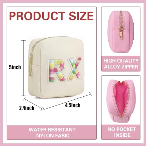 uekeboag 2Pcs Personalized Nylon Rx MEDS Cosmetic Bag, Cute Chenille Letter Patch Medicine Drug Pouch with Zipper,Preppy Makeup Travel Vitamin Bag for Women and Girls (RX+MEDS) - color: RX+MEDS