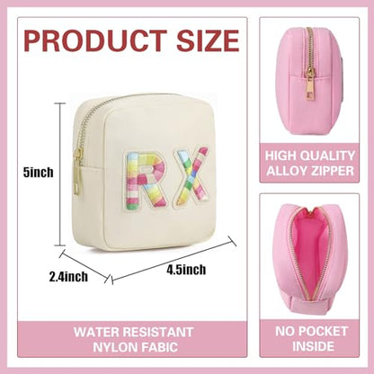 uekeboag 2Pcs Personalized Nylon Rx MEDS Cosmetic Bag, Cute Chenille Letter Patch Medicine Drug Pouch with Zipper,Preppy Makeup Travel Vitamin Bag for Women and Girls (RX+MEDS) - color: RX+MEDS