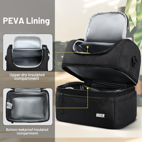 MIER Adult Lunch Box Insulated Lunch Bag Large Cooler Tote Bag for Men, Women, Double Deck Cooler(Black Large) - color: Black, size: Large