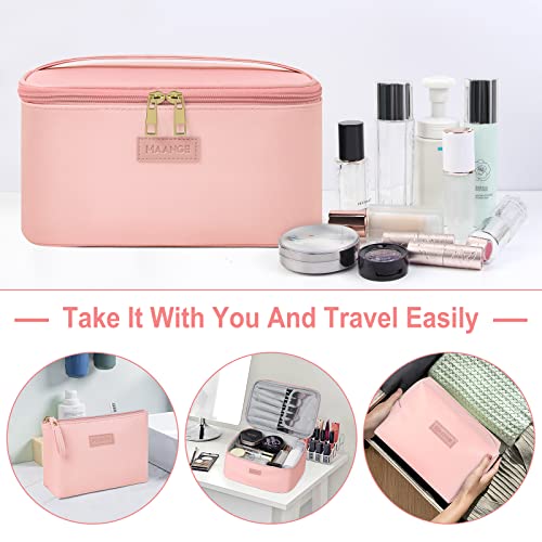 MAANGE Travel Makeup Bag - Large Makeup Bag with 2pcs Small Makeup Bag Portable Leather Cosmetic Bag Toiletry Bag Make Up Bags for Women and Girls (Pink) - color: Pink