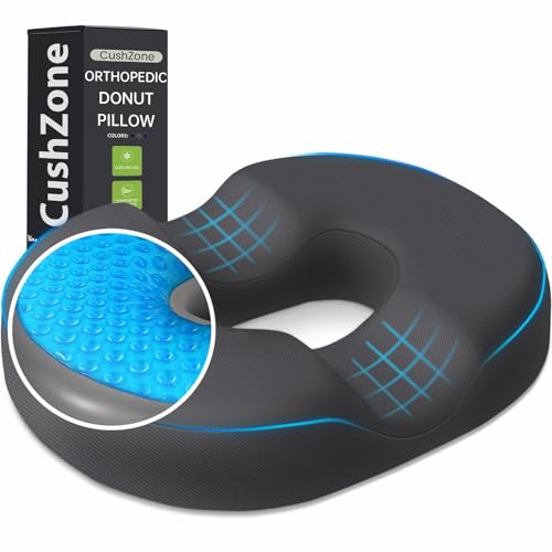 Donut Pillow Seat Cushion - Cooling Gel Donut Chair Cushions, Memory Foam Seat Cushion for Office & Home, Car Seat Cushion and Butt Pillow, Hemorrhoids Pillow and Tailbone Pain Relief, Grey - color: Gray, size: X-Large
