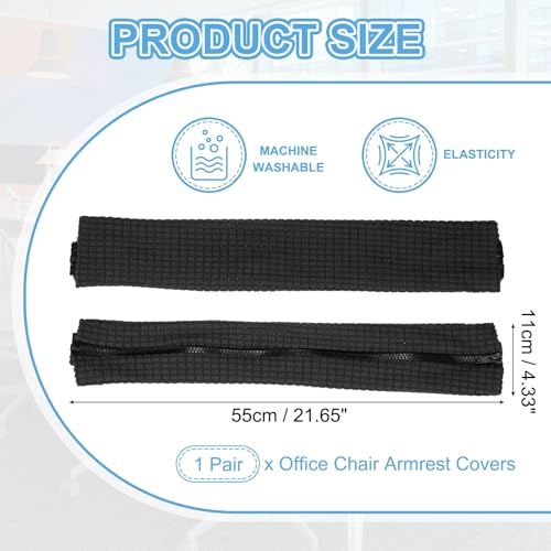 PATIKIL 22x4.3 in Office Chair Armrest Covers, 1 Pair Office Chair Arm Covers Long Computer Chairs Arm Rest Cover with Zipper Removable Rest Slipcover Hand Rest Protector, Black - color: Black, size: 22"
