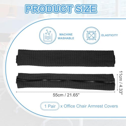 PATIKIL 22x4.3 in Office Chair Armrest Covers, 1 Pair Office Chair Arm Covers Long Computer Chairs Arm Rest Cover with Zipper Removable Rest Slipcover Hand Rest Protector, Black - color: Black, size: 22"