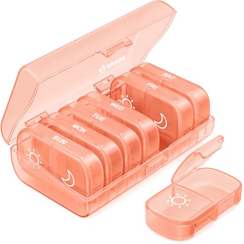 AUVON XL Weekly Pill Organizer 2 Times a Day, Pill Box 7 Day with One-Side Large Openings for Easy to Use, Watermelon Red AM PM Pill Case for Medication, Vitamins, Fish Oils, Supplements - color: Watermelon Red