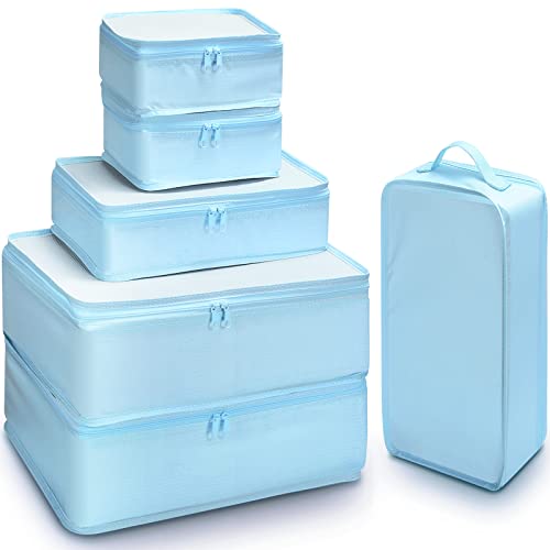 Mossio 6 Set Packing Cubes with Shoe Bag - Lightweight Travel Luggage Suitcase Organizers - color: Sky Blue