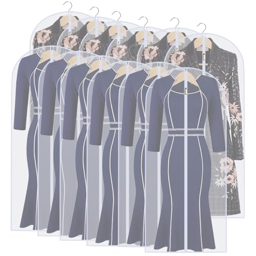 Garment Bag Covers (24''X55'' Set of 12) Lightweight White PEVA Breathable Bags with Study Full Zipper for Coat Protector Travel Laundry Wardrobe Closet - color: White-Translucent, size: 24''X55''-12P