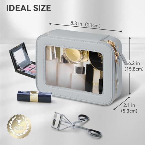 Prite Clear Makeup Bag Cosmetic Organizer Case Waterproof Travel Toiletry Bag Skincare Pouch with Golden Zipper(Grey) - color: Grey, size: Standard - Single Layer