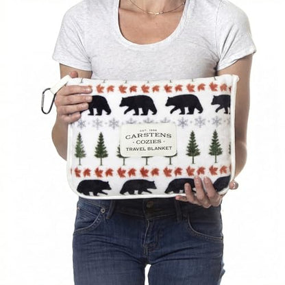 Carstens, Inc. Travel Blanket, Premium Compact 2-in-1 Airplane Blanket/Pillow, Evergreen Bear - color: Evergreen Bear