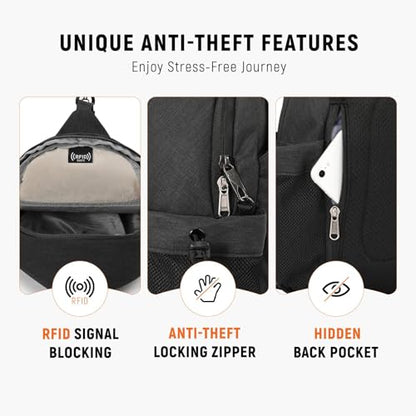 SKYSPER Sling Bag Anti-Theft Crossbody Bag RFID Travel Cross Body Shoulder Sling Backpack - color: Black