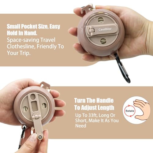 Portable Travel Clothesline Cord, Caudblor Adjustable 33ft Camping Clothes line, Laundry Drying Rope for Hotel Trip, Cruise, Outdoor/Indoor, with 12Pcs Stoppers, Windproof Clothespins - style: Apricot