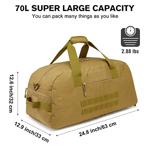 G4Free 70L Large Tactical Duffle Bag Men Sports Gym Backpack with Shoes Compartment Military MOLLE Duffel Backpack (Brown) - color: Brown