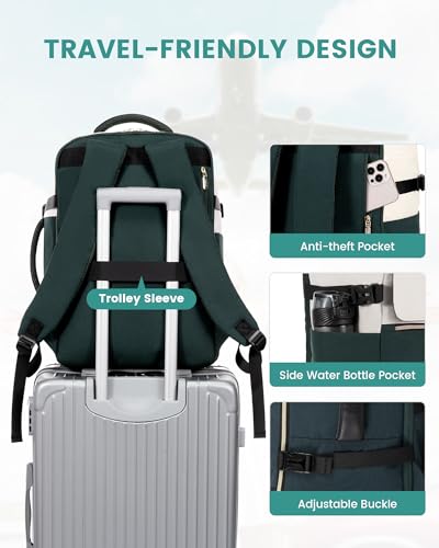 LOVEVOOK Travel Backpack, Carry On Backpack for Women, 40L Flight Approved Personal Item Backpack, Large Water Resistant Luggage Daypack with 3 Packing Cubes, fits 17inch Laptop, Beige-green-black - color: Beige-green-black, size: 40L-17.3 Inch-4Pcs